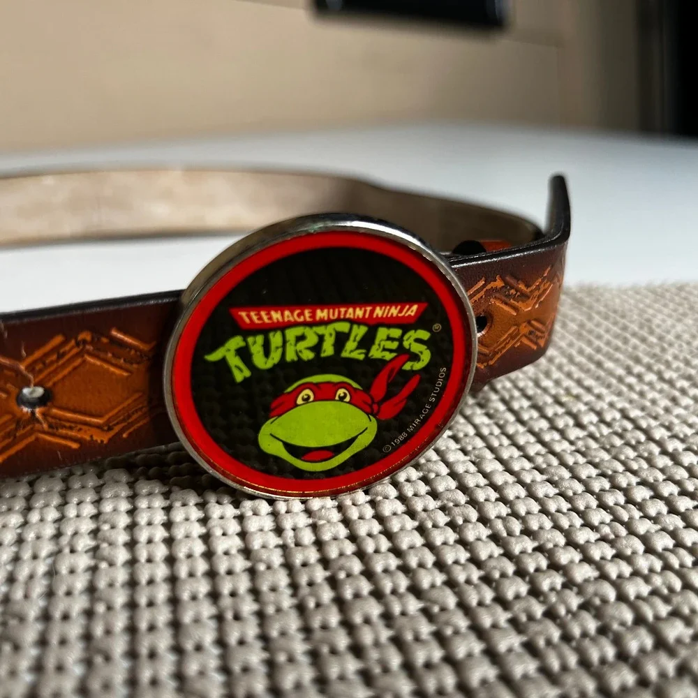 Vintage 1988 TMNT Raphael Belt Kids Brown Leather Lee Co Teenage Mutant Ninja
